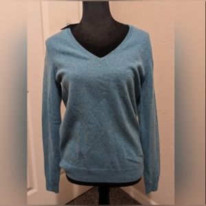 Bloomingdale's 100% marl teal colored cashmere women's v neck sweater sz med